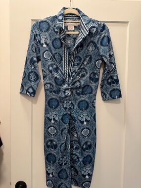 Gretchen Scott Designs Blue Patterned Knot-Front Dress